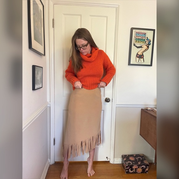 Y2K Vintage Fringe Asymmetrical Midi Skirt - Picture 2 of 8